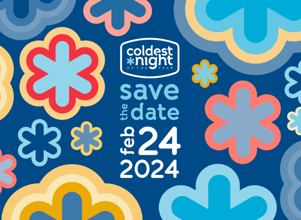 A save-the-date graphic for a fundraiser walk - Coldest Night of the Year - happening February 24, 2024.