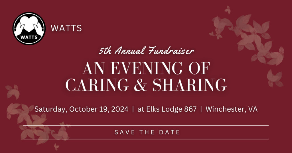 A graphic of falling, elegant leaves in the background corners, with words about a save the date for an annual fundraiser event.